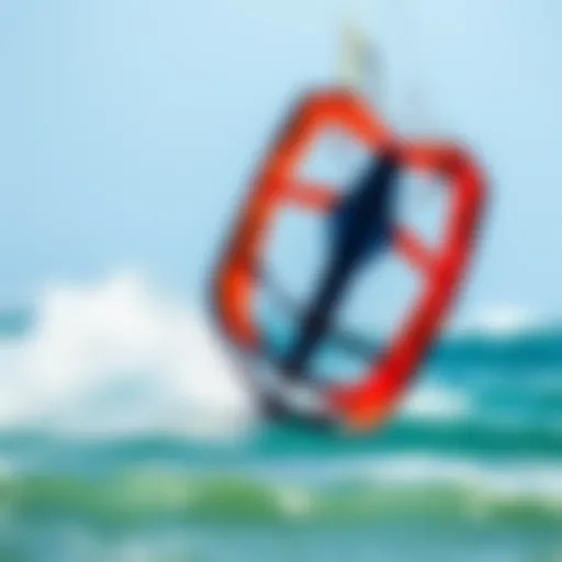 Dynamic kiteboarding scene showcasing the Rise kite in action over the ocean waves