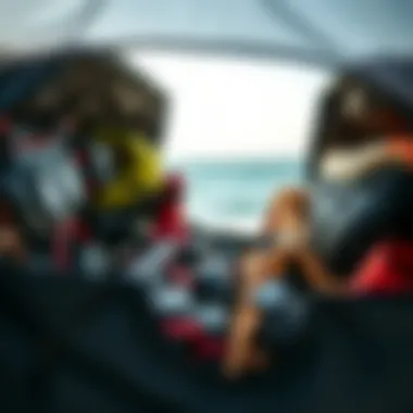 Optimal Organization for Kiteboarding Gear Efficiency Organized kiteboarding equipment inside a bag