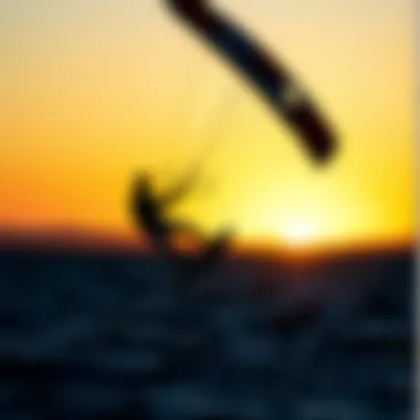 Kiteboarding at Sunset in Pasco Kiteboarding action shot with a sunset in Pasco