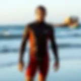 Patagonia Spring Wetsuit by the Shore Patagonia spring wetsuit on a beach setting