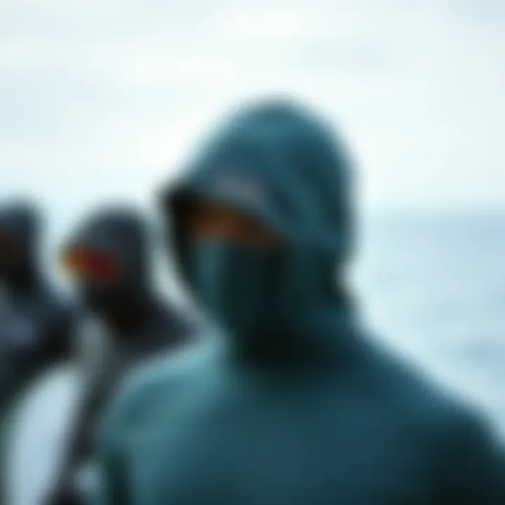 Patagonia wetsuit hood displayed in various environmental settings