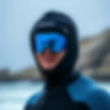 Detailed view of Patagonia wetsuit hood features and design elements