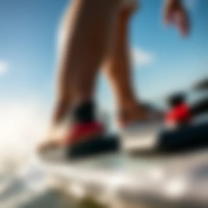 Correct Foot Pad Fit on Kiteboard A visual representation of proper foot pad fitting and alignment on a kiteboard