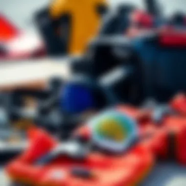 Safety gear and equipment laid out before a kite surfing lesson