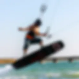 Dynamic action shot of a kiteboarder soaring with the Skywalker kite