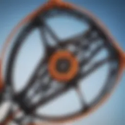 A close-up view of the Slingshot RPM kite showcasing its intricate design and color patterns.