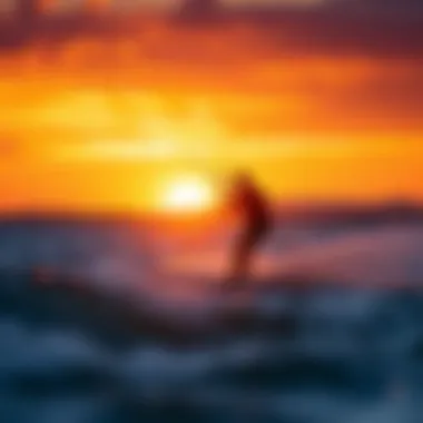 A vibrant sunset over Clear Lake, showcasing perfect kiteboarding conditions