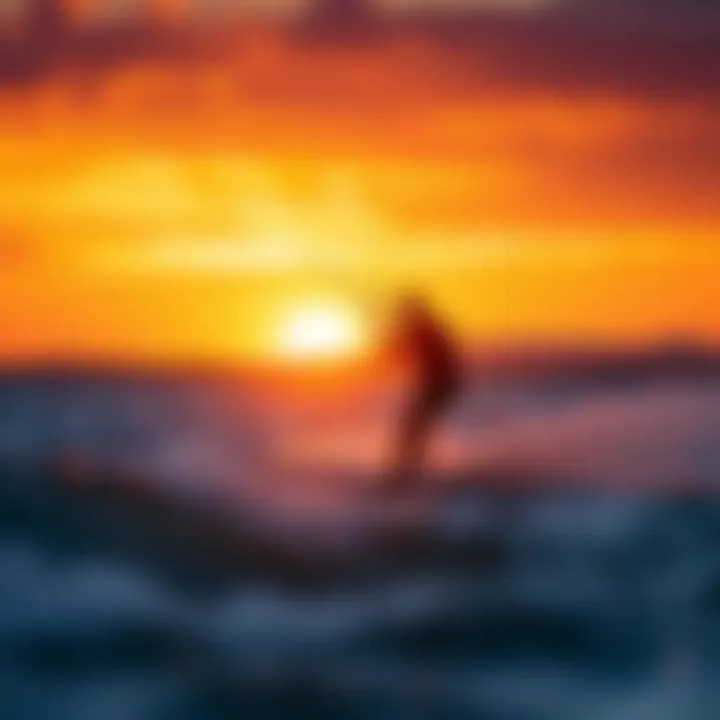 A vibrant sunset over Clear Lake, showcasing perfect kiteboarding conditions