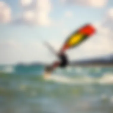 Rider Maneuvers with the 2010 Slingshot Kite A skilled rider executing advanced maneuvers with the 2010 Slingshot kite on a picturesque beach