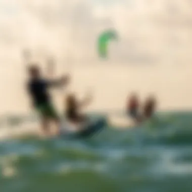 Kitesurfing Community A group of kitesurfers riding the waves together