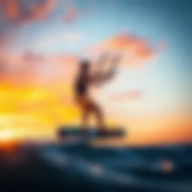 Kitesurfing at Sunset Kitesurfing at sunset with vibrant colors in the sky
