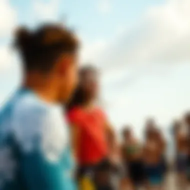 A vibrant kiteboarding community gathering at the beach