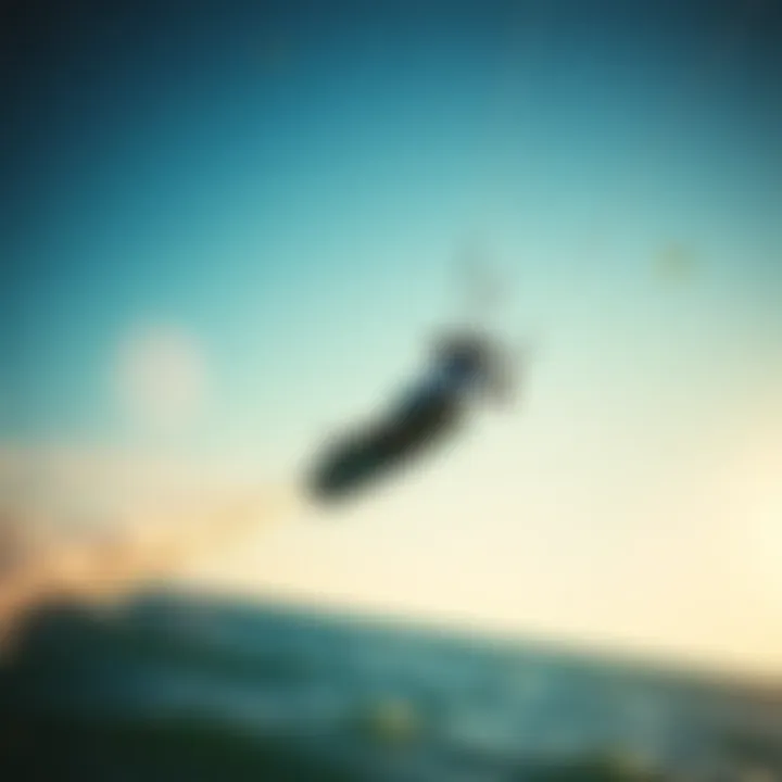 Kiteboarder soaring through the air unhooked