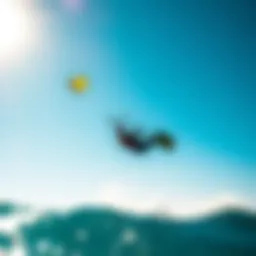 Dynamic action shot of a kitesurfer soaring through the air