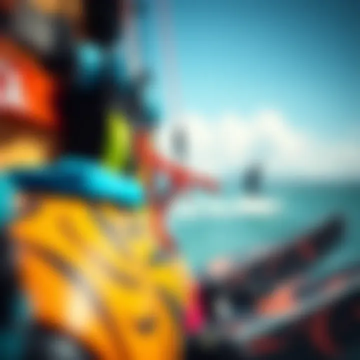 Vibrant Kitesurfing Gear Close-up of kitesurfing gear showcasing vibrant colors and designs