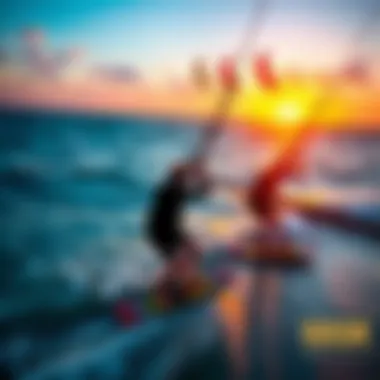 Kitesurfing at Sunset A breathtaking sunset view of kitesurfers riding the waves