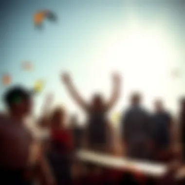 Celebrating Kiteboarding Community A group of kiteboarding enthusiasts engaging in a community event