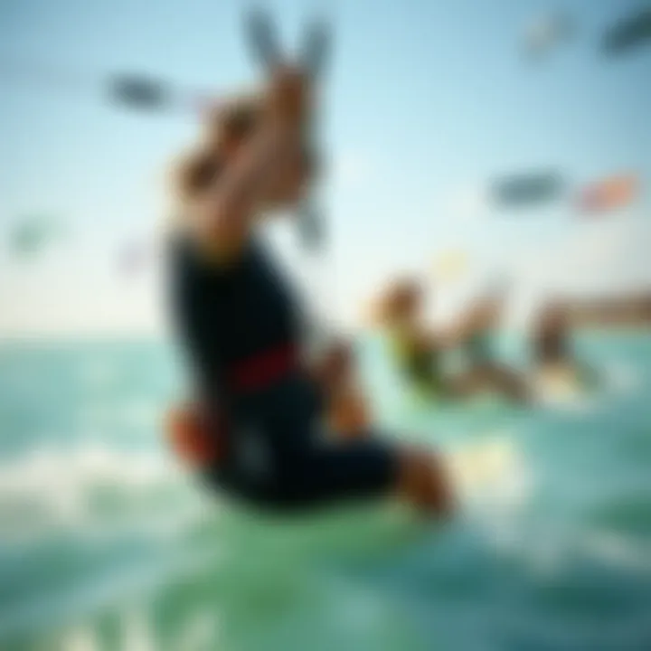 Kitesurfing Community Engagement A diverse group of kitesurfers enjoying a community event on the water