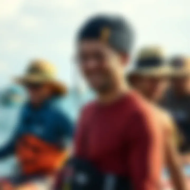 Kitesurfing Enthusiasts with Diverse Hat Styles Kitesurfing enthusiasts wearing various hat styles on the water