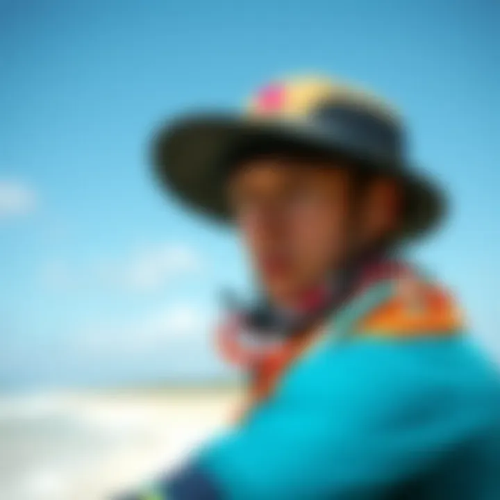 Kitesurfing Hat in Action Kitesurfing hat in action on the beach