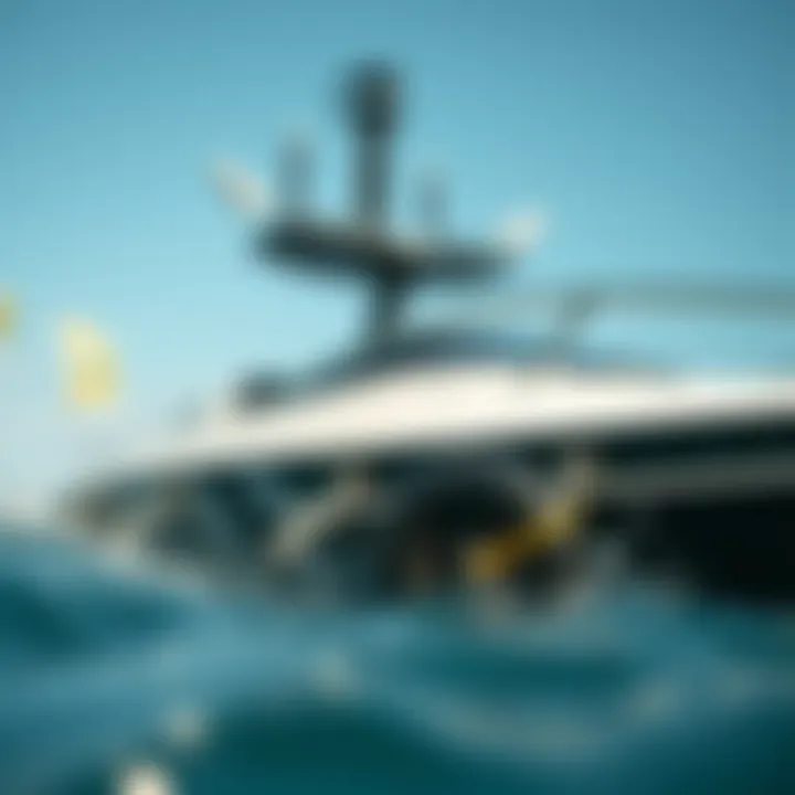 Close-up view of a kite boat's unique design features and equipment