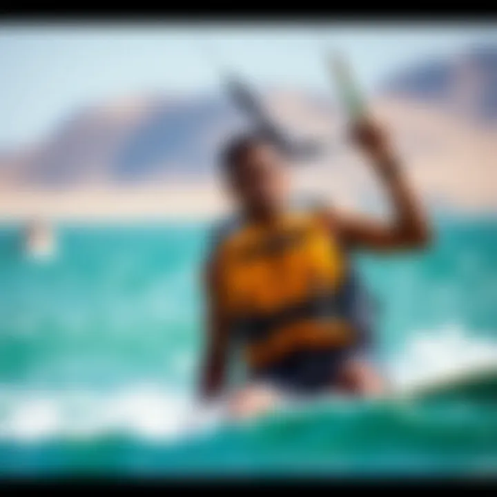 Kiteboarder in Action with Life Jacket Kiteboarder demonstrating life jacket functionality in action