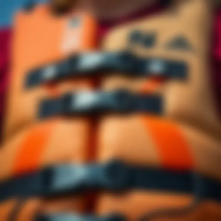 Close-up of key features of a flotation vest