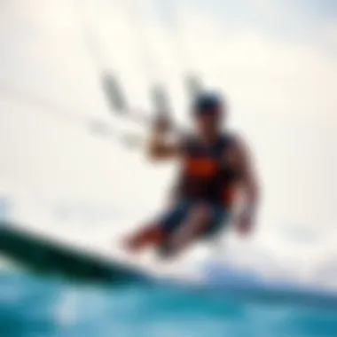 Kiteboarder showcasing safety gear in action