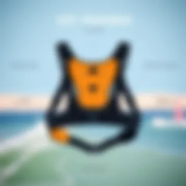 An illustration showing the key features of a waist harness for kitesurfing