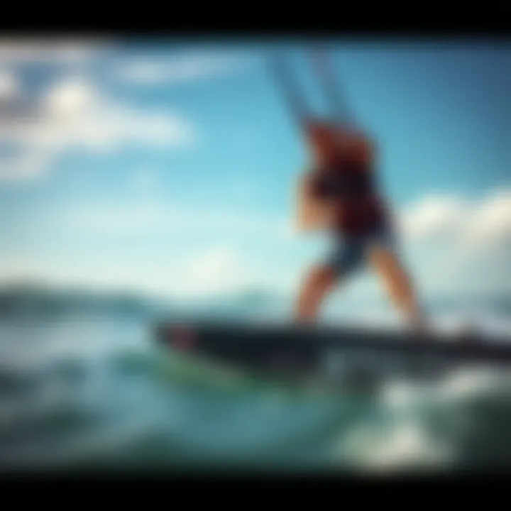 An engaging visual of a kitesurfer in action, demonstrating the performance of a high-quality board on the water.