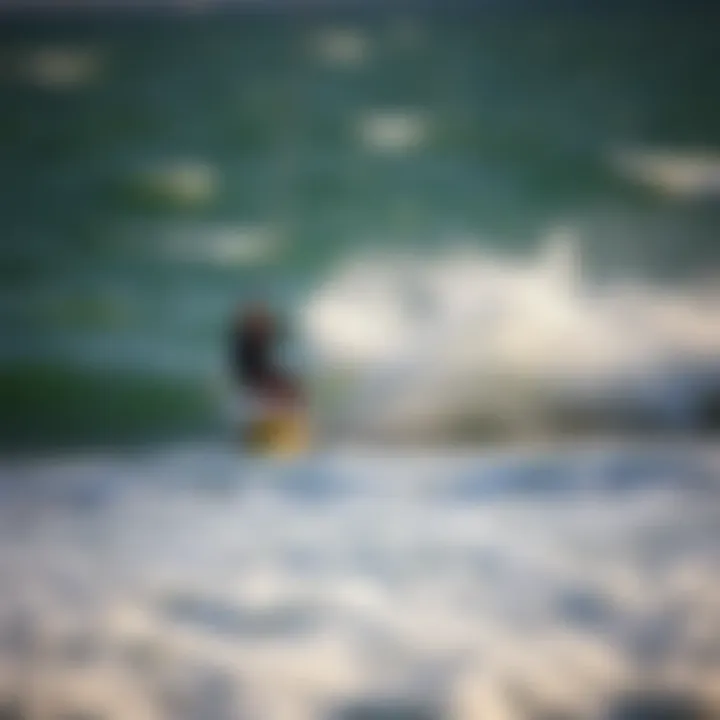 Rider Navigating Waves with a Kite A skilled rider navigating the waves with a slingshot trainer kite