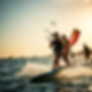 Kiteboarding Adventure Kiteboarding scene with enthusiasts enjoying the sport on a sunny day