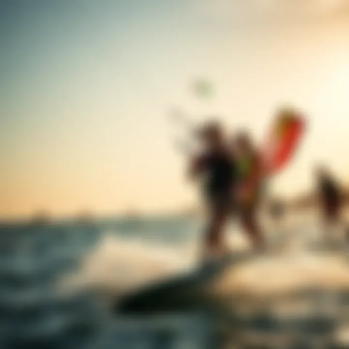 Kiteboarding Adventure Kiteboarding scene with enthusiasts enjoying the sport on a sunny day