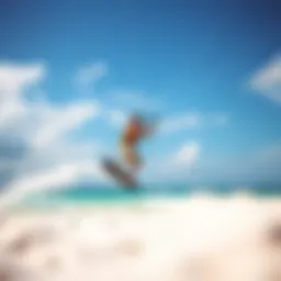 A vibrant kiteboarding scene on a pristine beach