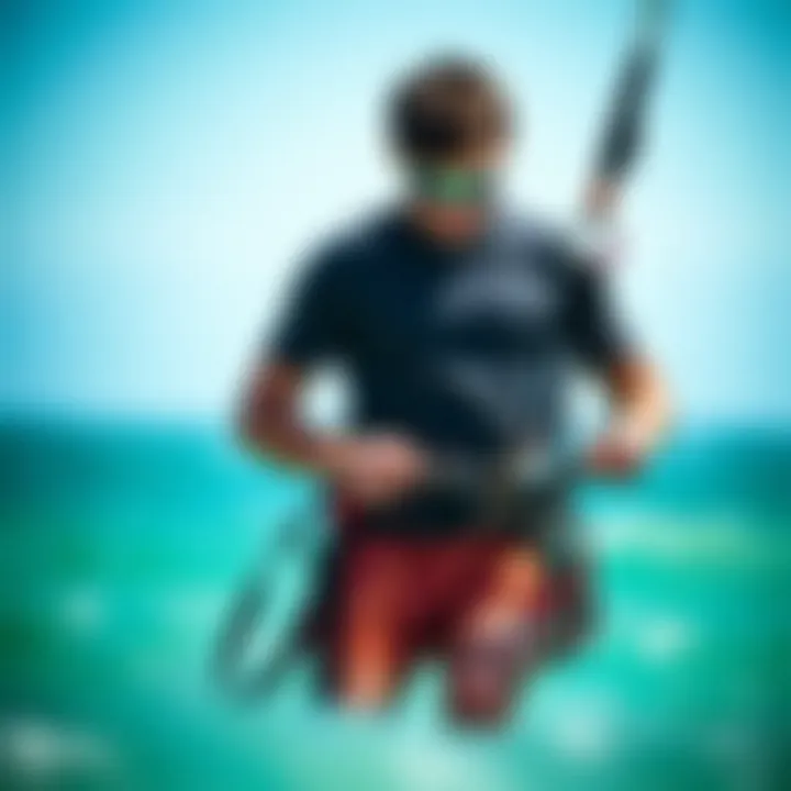 Kiteboarder demonstrating the installation of a turbo sling on their gear.