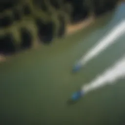 An aerial view of kiteboarders enjoying the winds on Ukiah's lake