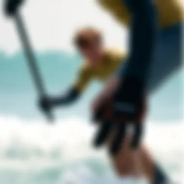 Utilizing Surf Gloves for Enhanced Performance Surfer wearing 5mm surf gloves while paddling in the ocean