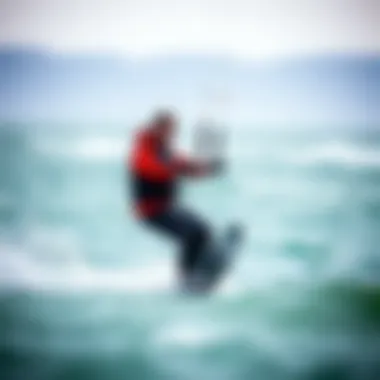 Kiteboarding in Cold Conditions Kiteboarder wearing a cold wet suit in action