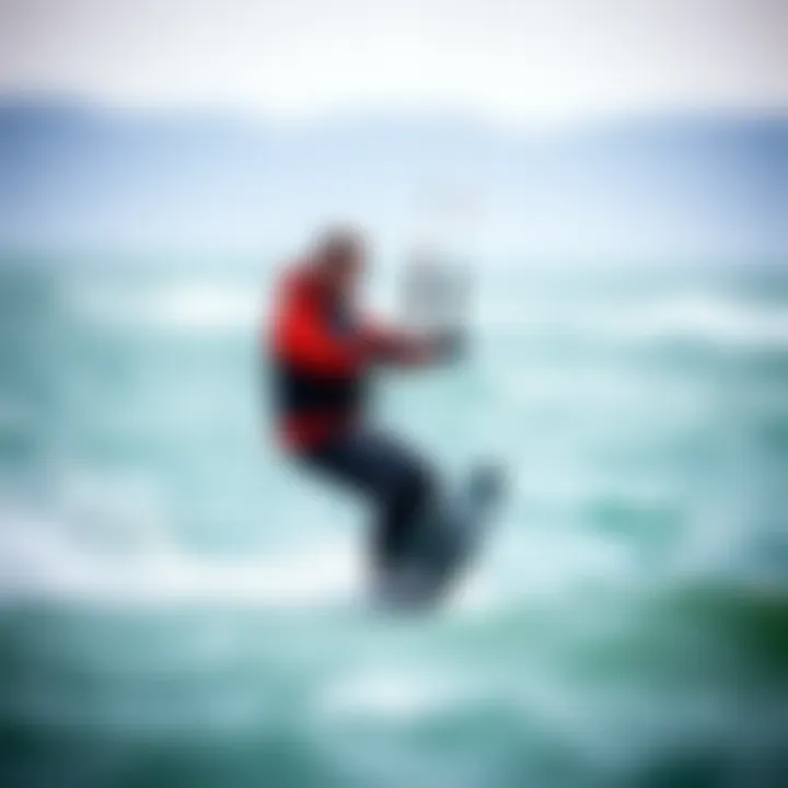 Kiteboarding in Cold Conditions Kiteboarder wearing a cold wet suit in action