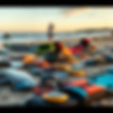 Essential Kiteboarding Gear Overview A comprehensive view of kiteboarding gear laid out on a beach