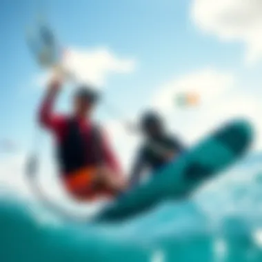 Kiteboarding Lessons and Training An instructor teaching a student the basics of kiteboarding