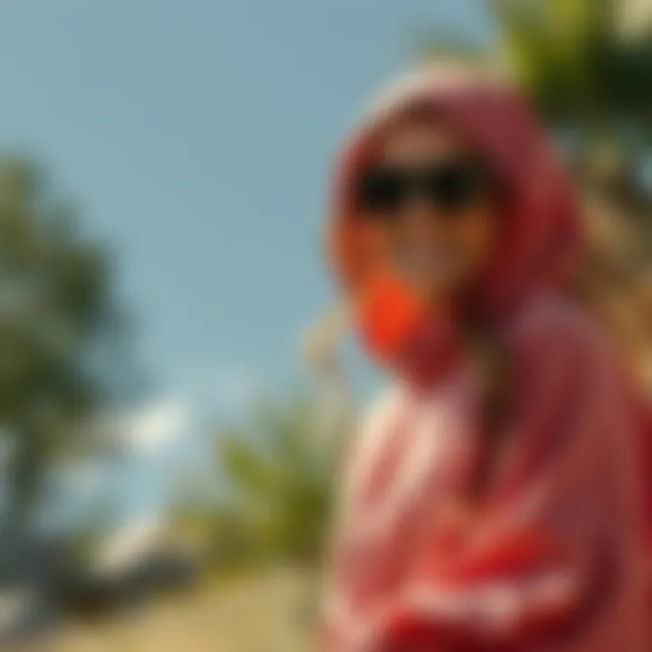 Chic Outdoor Poncho Design Stylish women's changing poncho in an outdoor setting