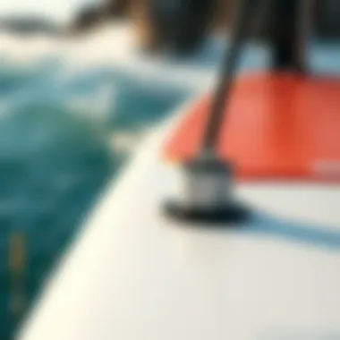 Close-up view of hydrofoil surfboard materials