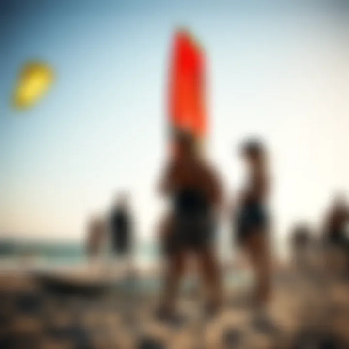Kiteboarding Community Connection A vibrant kiteboarding community gathering on the beach, sharing tips and experiences