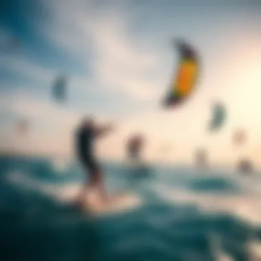Diverse Kite Surfing Styles A vibrant kite surfing scene showcasing different styles on the water