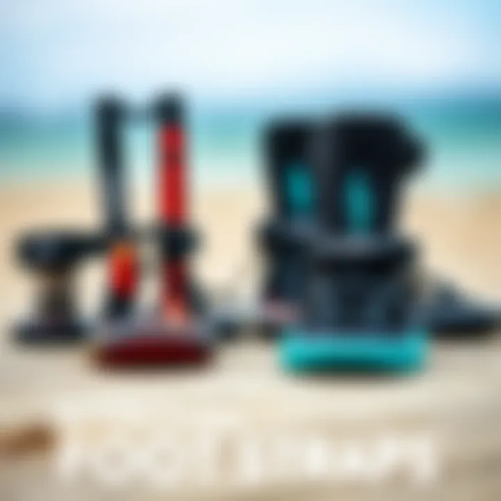 Comparison of Various Kiteboard Foot Strap Types Different types of kiteboard foot straps arranged for comparison