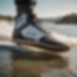 Close-up of high-performance kiteboarding booties showcasing their grip and flexibility
