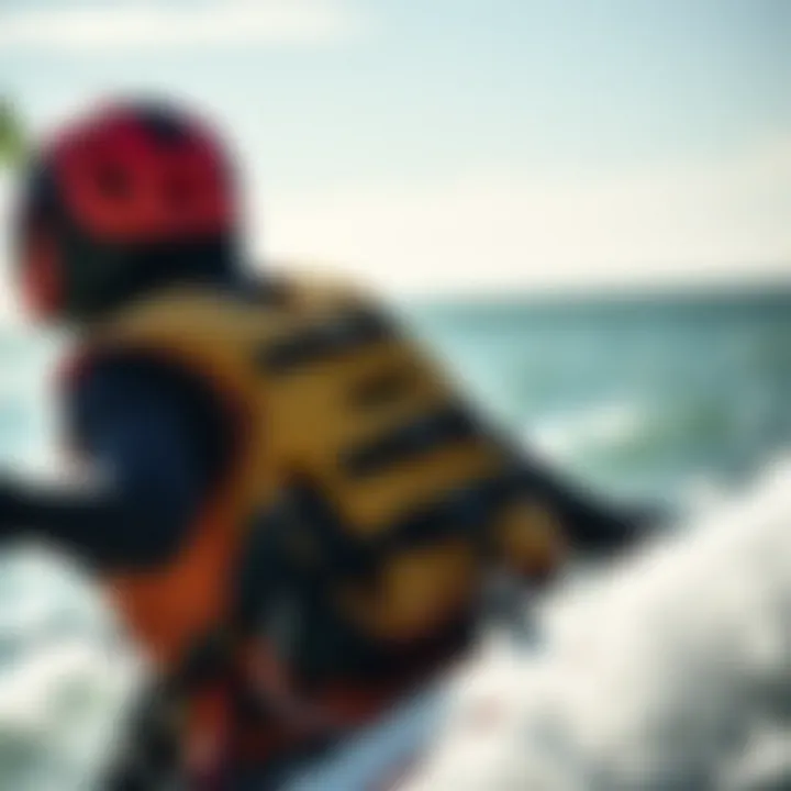 Kiteboarding Safety Gear in a Serene Environment A serene kiteboarding environment illustrating safety gear in use