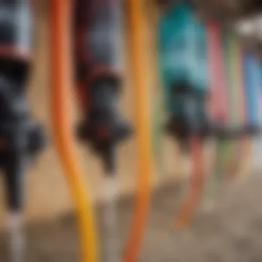 Various types of Liquid Force kite pumps displayed side by side