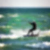 Kiteboarder navigating the waves with radar technology overlay